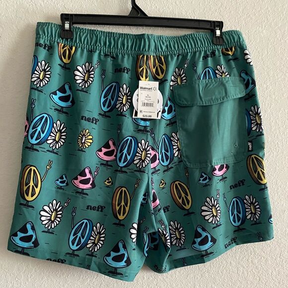 Neff NEW NWT Men's Novelty Print Swim Trunks Green Peace 7" Inseam Size XL - Picture 6 of 8
